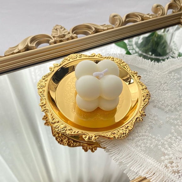 Fwttom European Style Metal Plates with Exquisite Small Plates Jewelry Tray Photo Props Dessert Plates