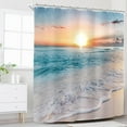 thumbnail image 2 of Beach Hawaiian Sea Sunset Shower Curtain for Bathroom Decor 72Wx72H Ocean Wave Sunrise Tropical Coastal Seaside Summer Scenery Art Printed Fabric Polyester Waterproof 12 Pack Plastic Hooks, 2 of 6