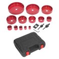 thumbnail image 1 of Kit de 17 brocas de corona bimetálicas para carpintería de alta resistencia con estuche de transporte para metal, madera y plástico., 1 of 14