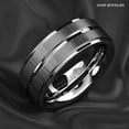 thumbnail image 3 of Tungsten Rings for Men Wedding Bands for Him 8mm Vertical Brushed Meteorite, 3 of 7