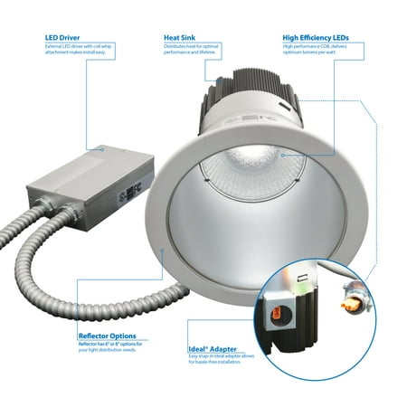 - NICOR Lighting 6-Inch 27-Watt Dimmable 3500K Commercial LED Recessed Downlight Retrofit Kit with Satin Reflector (CDR6-27W-35K-SN)