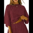 thumbnail image 2 of Conjuntos de Pijama para Mujer, Blusas Extragrandes de 3/4 y Pantalones Cortos con Cintura Elástica, Conjuntos de Estar por Casa. Rojo Ladrillo S, 2 of 7