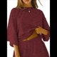 thumbnail image 2 of Conjuntos de Pijama para Mujer, Blusas Extragrandes de 3/4 y Pantalones Cortos con Cintura Elástica, Conjuntos de Estar por Casa. Rojo Ladrillo M, 2 of 7