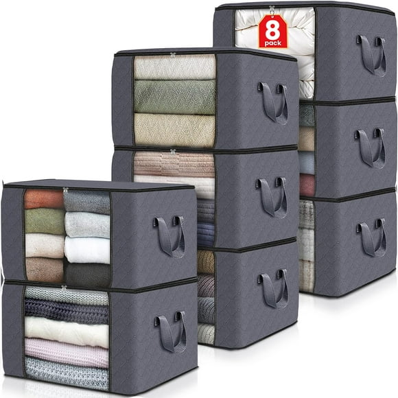 Bolsas de almacenamiento Fab Totes, paquete de 8 unidades de ropa, 60 litros de capacidad, color gris