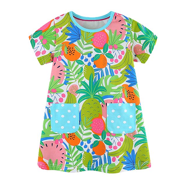 BOBOGOJP Robe pour Filles Tout-Petits Manches Courtes Imprimés Robe de Danse Vêtements de Fête (Vert, 4-5 Ans)
