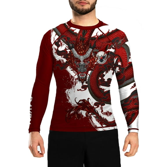 Raven Fightwear Men's Year of the Dragon Rash Guard BJJ MMA Red
