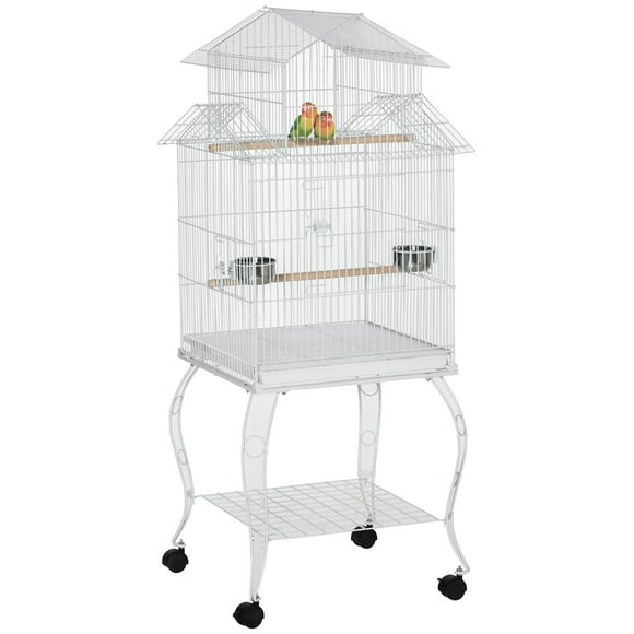 PawHut 53.9'' Large Rolling Steel Bird Cage Bird House with Wheels, White