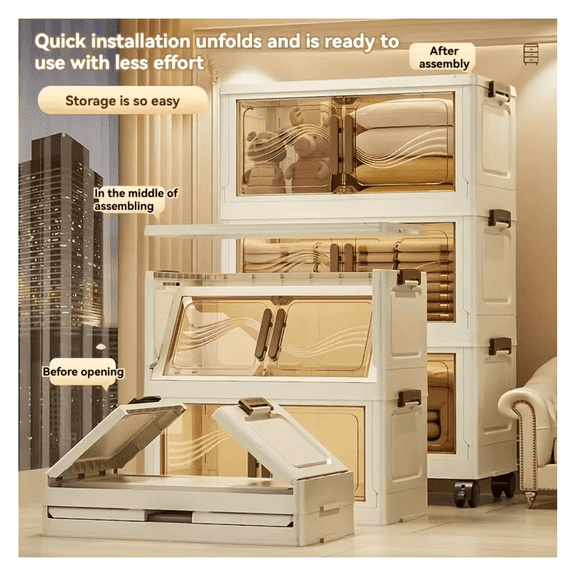 Foldable Storage Cabinet - 3 Layer Portable Closet Organizer, Dark Brown, Space Saving Shelves for Bedroom, Living Room, Clothes, Toys, Easy Assembly