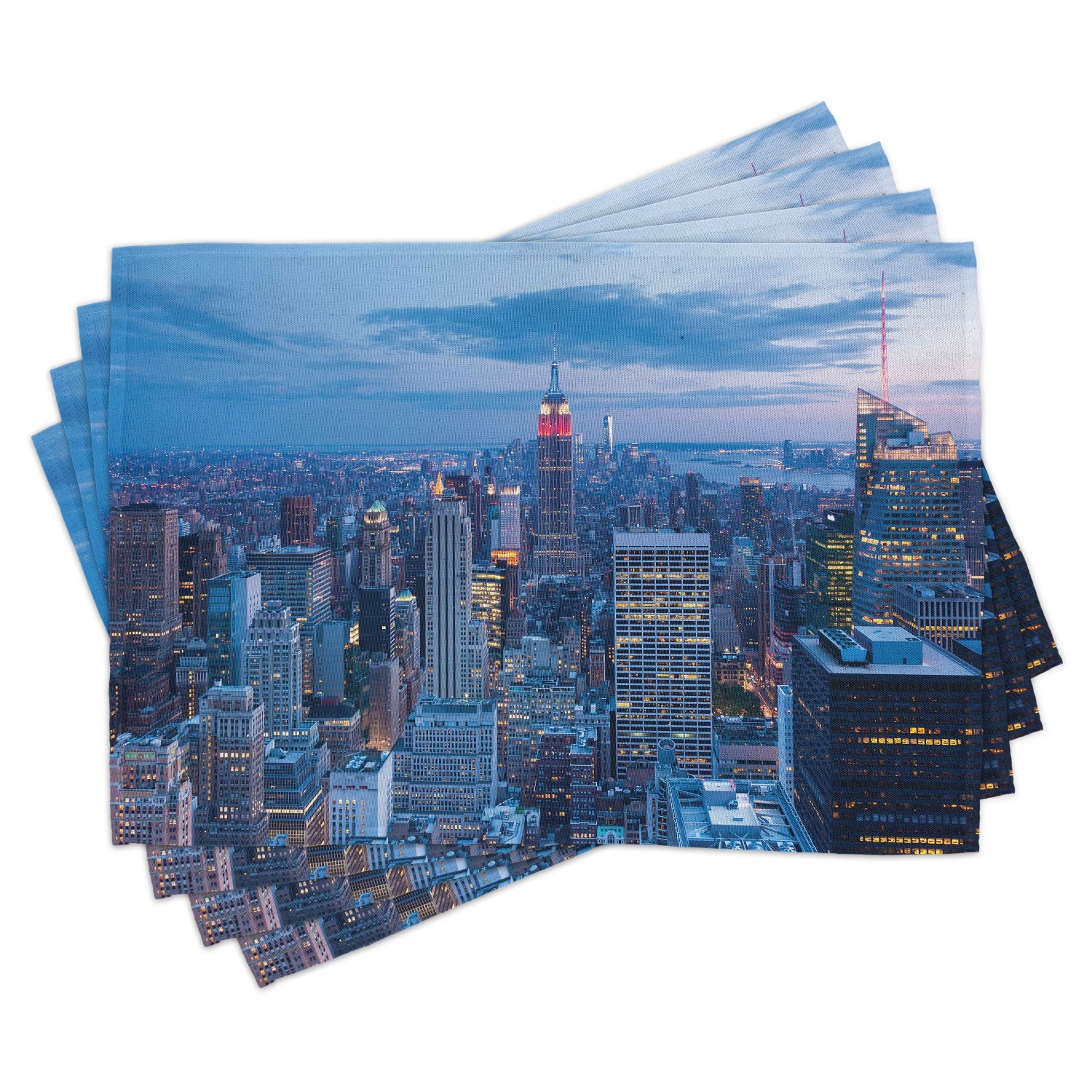 New York Placemats Set of 4 Aerial Night View of NYC with Dusk Sky