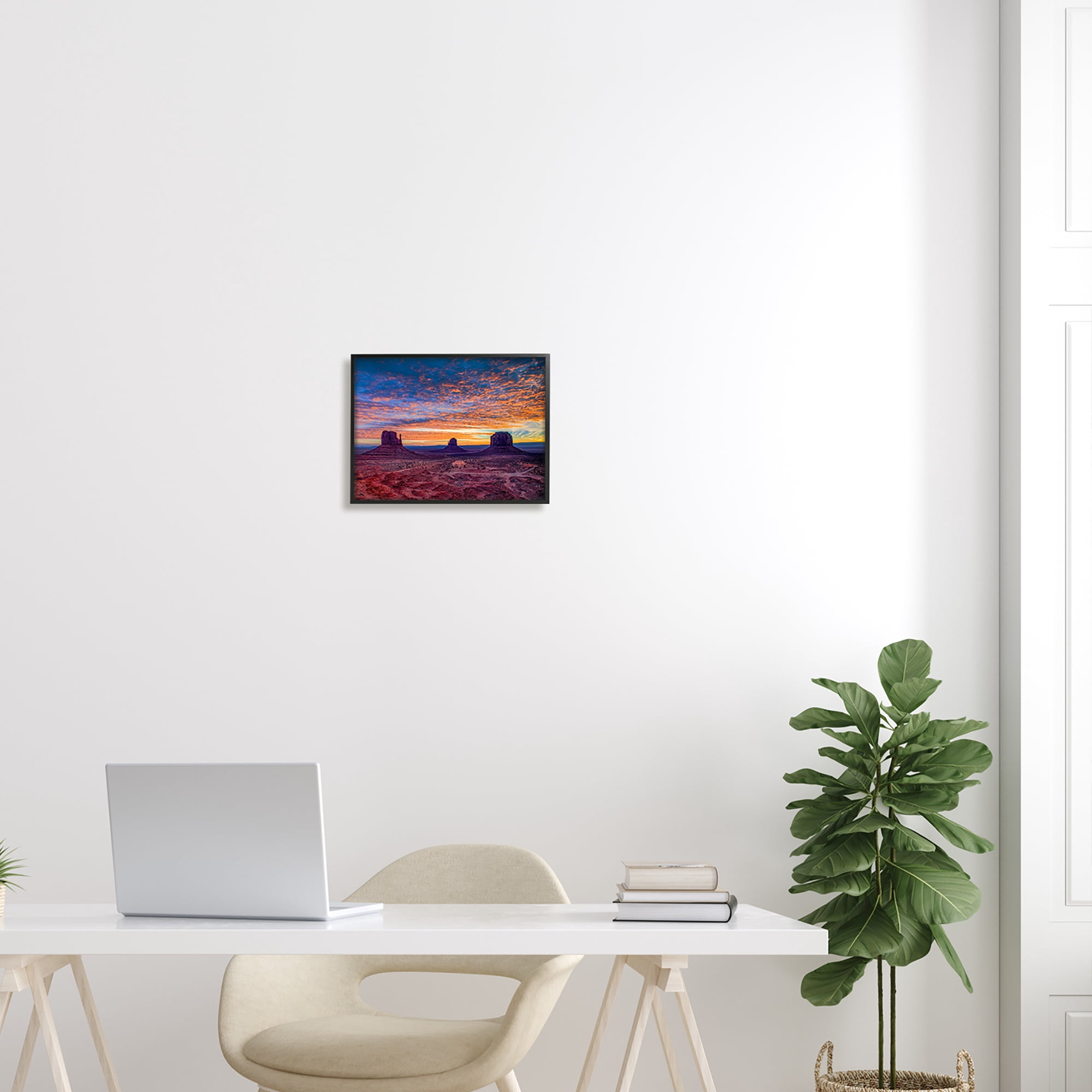 Stupell Industries Mesa Buttes Desert Canyon Radiant Orange Sunset Photograph Black Framed Art Print Wall Art, Design by Andy Crawford Photography
