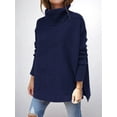 thumbnail image 3 of Women'S Turtle-Neck Oversized Sweaters Long Batwing Sleeve Spilt Hem Tunic Pullover Knit Tops Royal Blue XL, 3 of 5