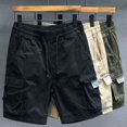 thumbnail image 3 of Pantalones cortos cargo para hombre, sólidos, con bolsillos, estilo urbano, elásticos, informales, de verano, holgados, de nailon, estilo Y2k, 3 of 5