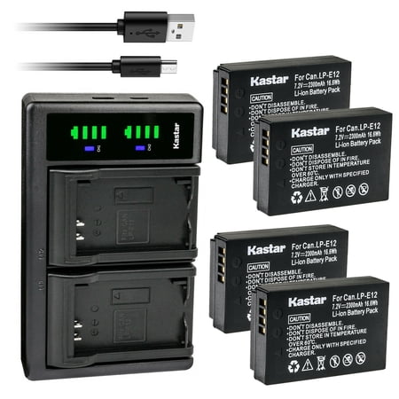 Kastar 4-Pack Battery and LTD2 USB Charger Replacement for Canon LP-E12 LPE12 Battery Canon LC-E12 LC-E12E Charger Canon EOS 100D EOS M EOS M2 EOS M10 EOS M50 EOS M50 Mark II Cameras