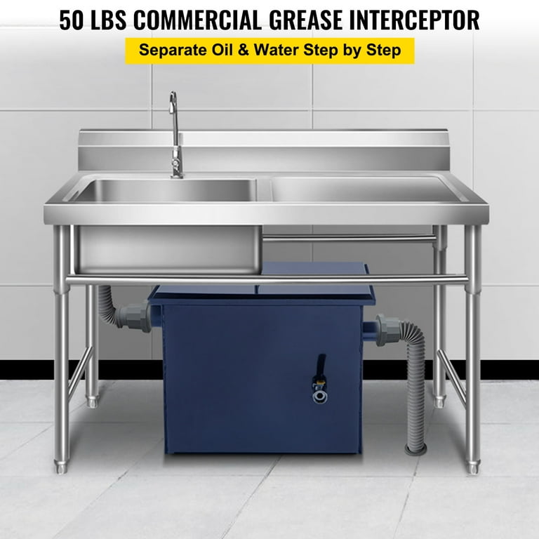 VEVOR Commercial Grease Interceptor 13GPM 25lb Grease Interceptor Stainless Steel with Top & Side Inlet YSFLQBXG25LB1RYUUV0