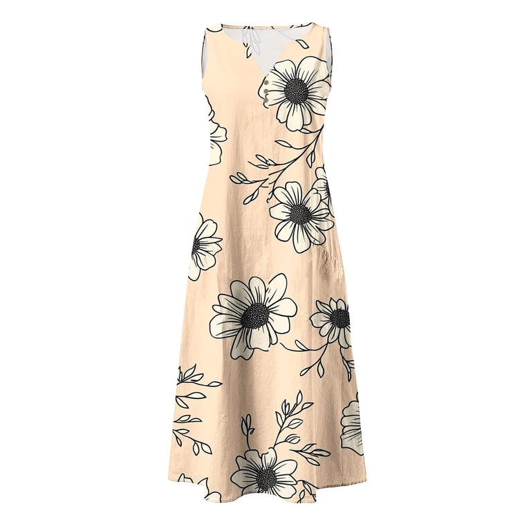 Asdoklhq Mother Of Bride Dresses Boho Dresses Women's Summer Casual Dress Gradual Sleeveless Neck V-Neck Long Dress Multicolor M, Size: Medium