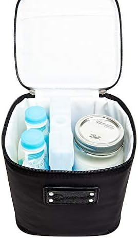 Sarah Wells Cold Gold Breast Milk Cooler Bag with Ice Pack, Insulated Storage for Bottles & Pump Parts, Washable (Black)