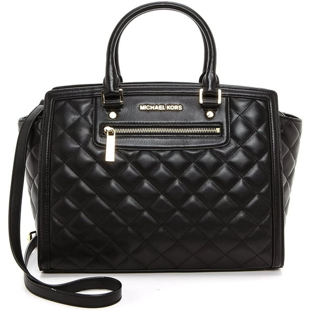 MICHAEL Michael Kors Women's Selma Quilted Large Two Zip Satchel, Black ...