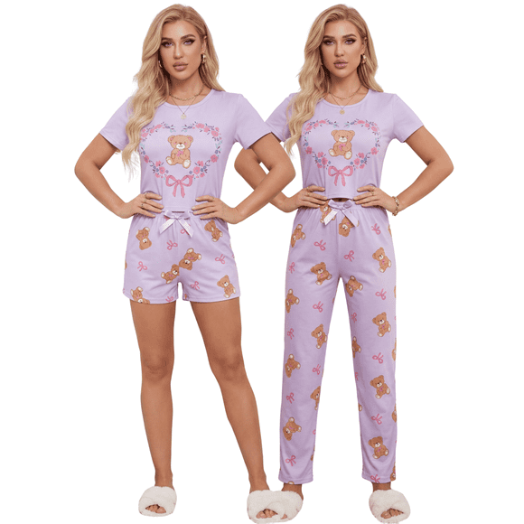Pijama De 3 Piezas Mujer Pantalon Short Y Playera A Juego