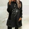 thumbnail image 2 of Feancey Fleece Tops for Women Furry Casual Floral Printed Pajamas Winter Sherpa Warm Crewneck Pullovers Comfy Plush Loose Loungewear with Pockets Black M, 2 of 5
