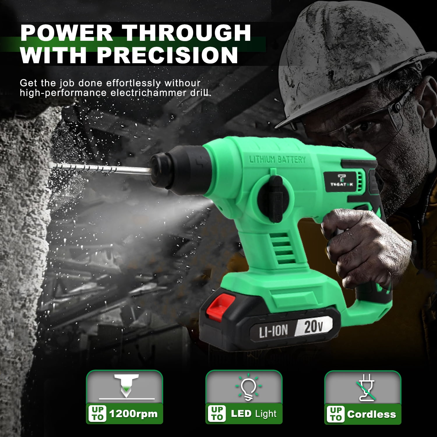 20V Cordless Electric Rotary Hammer Drill Impact Function for DIY Projects Battery-Powered Tool Stored