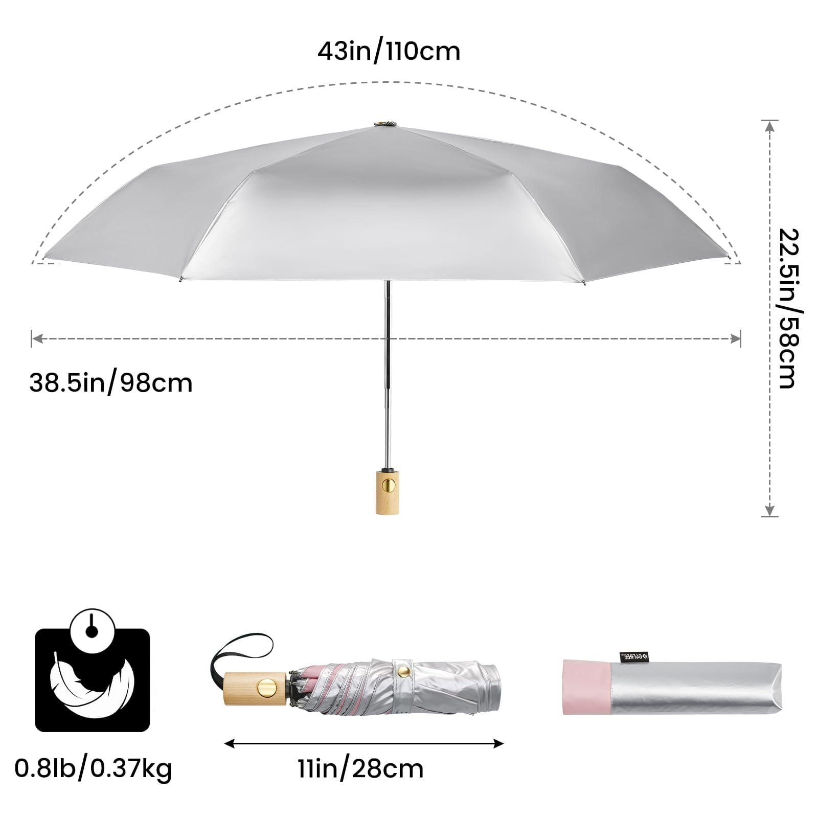 G4Free UPF 50+ UV Protection Travel Sun Umbrella Compact 42 Inch Small UV Blocking SPF Umbrella Auto Open Close