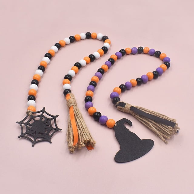Halloween Wooden Tassel Bead Garland Beaded Pumpkin Ghost Skull Wood Pendant Halloween Party DIY Crafts Rustic Hanging OrnamentFruit BasketUnited Kingdom He Qiyong unisex