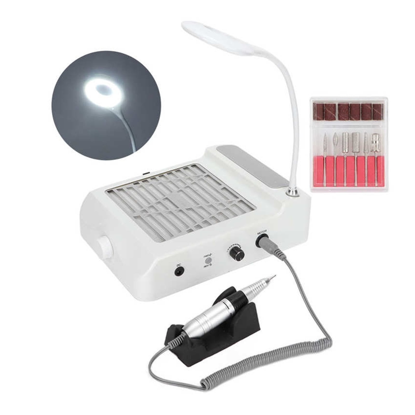 Nail Dust Vacuum, 80W 4 In 1 Strong Power Nail Dust Collector UV l Polisher Nail Drills Lighting Lamp Hand Pad Vacuum Cleaner Nail Salon Device ,Powerful Suction