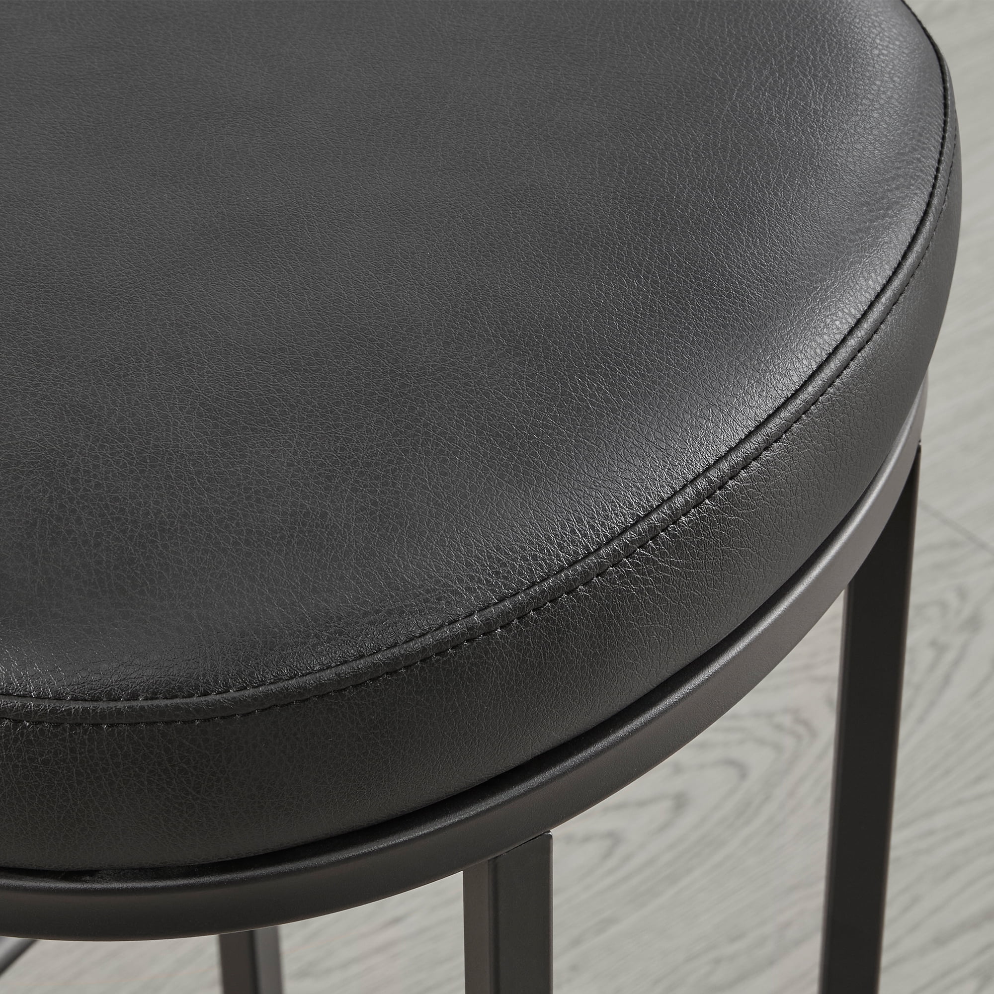 Spruce & Spring Black Upholstered Counter Bar Stools with Curved Seat and Metal Legs, Set of 2