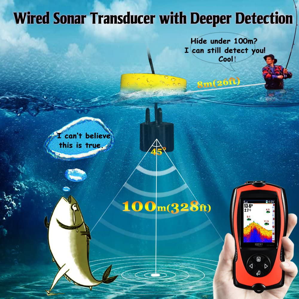 Wired Fish Finder Sonar Sensor Sea Fishing Depth Ice Detector With Sonar Sensor And LCD Display Ocean Fishing Handheld Kayak Fish Finder Shore Or River Fishing Portable Fish Finder 