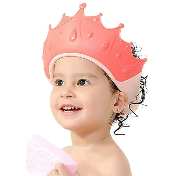SILOON Baby Shower Cap for Kids, Adjustable Toddler Hair Washing Shield Bathing Cap Baby Shower Visor Shampoo Cap (Crown, Red)