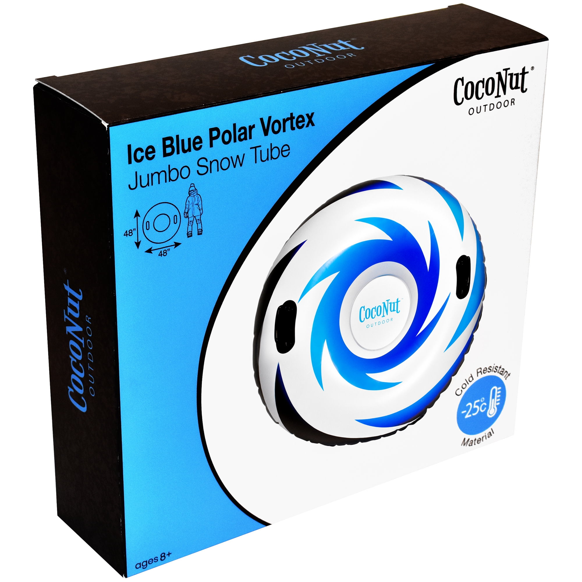 CocoNut Outdoor: Ice Blue Polar Vortex - 48" Jumbo Snow Tube, Inflatable Ring, Winter Sled, Cold Resistant PVC, 200lb Cap, Kids-Teens-Adults 8+