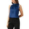 thumbnail image 4 of INSPIRE CHIC Women's Satin Tank Tops Sleeveless Bow Tie Neck Solid Work Blouses S Navy Blue, 4 of 6