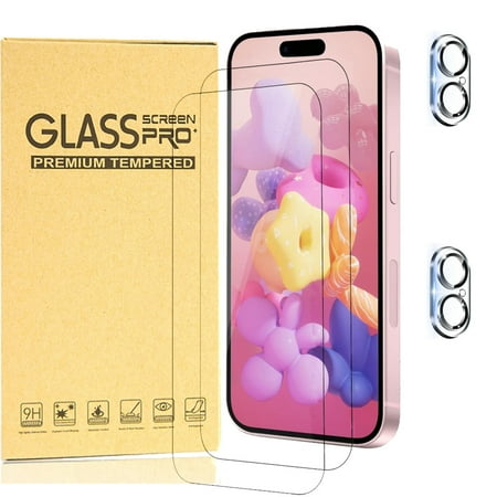 Hotpom for iPhone 16E/ iPhone SE4 Screen Protector + Camera Lens Protector, HD Clear Tempered Glass Film, Easy Alignment, 0 Bubbles [2+2 Pack]