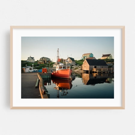 Peggy's Cove Harbor - Peggys Cove Nova Scotia Canada Photography Harbor Boat Coastal Landscape Scenic Rural Rustic Oak Framed Wall Art Print 5 x 7 inches