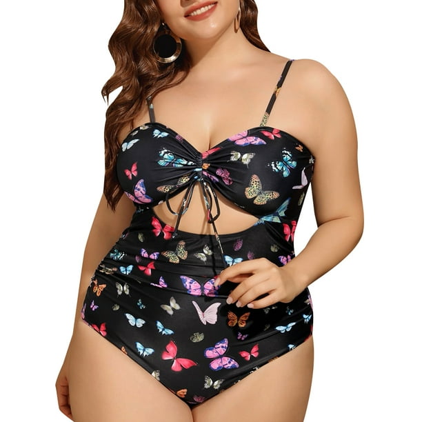 Women One Piece Swimsuit: Butterfly Printed Large Bathing Suit Beach  Swimwear