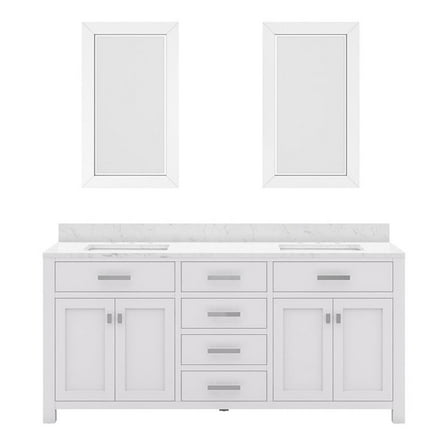 Water Creation Madison 72" Wood Double Bathroom Vanity in Pure White & Chrome