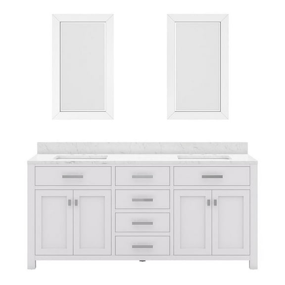 Water Creation Madison 72" Wood Double Bathroom Vanity in Pure White & Chrome