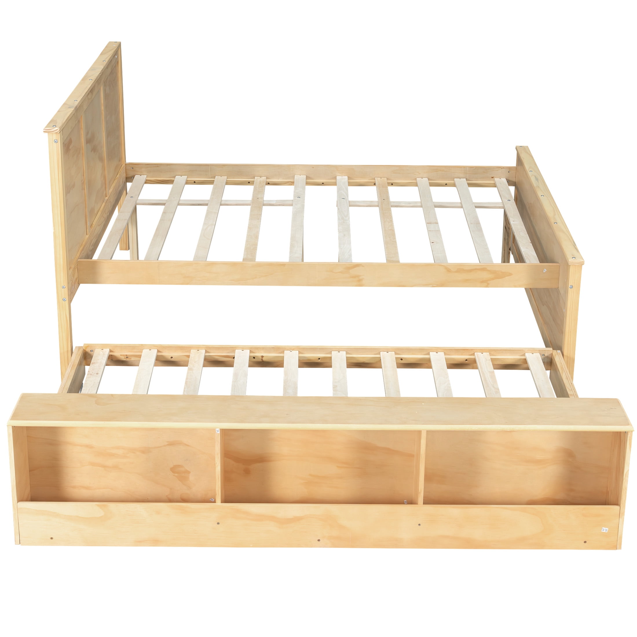 Noble House Brevon Full Size Extendable Platform Bed with Built-in Storage Cabinet, Pine Wood Frame, Natural