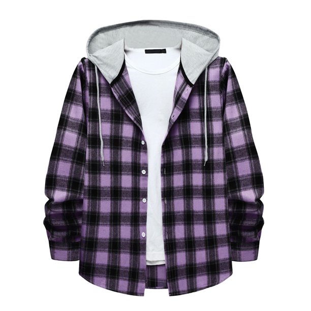 Men's Plaid Shirt Hooded Button Sweatshirt Men's Casual Fashion SweatshirtL