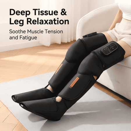 Air Compression Calf and Foot Massager with Heat, Rechargeable Lower Leg Wrap Pair, Ideal Gift for Parents and Elders Comfort, Black, 2 Pack
