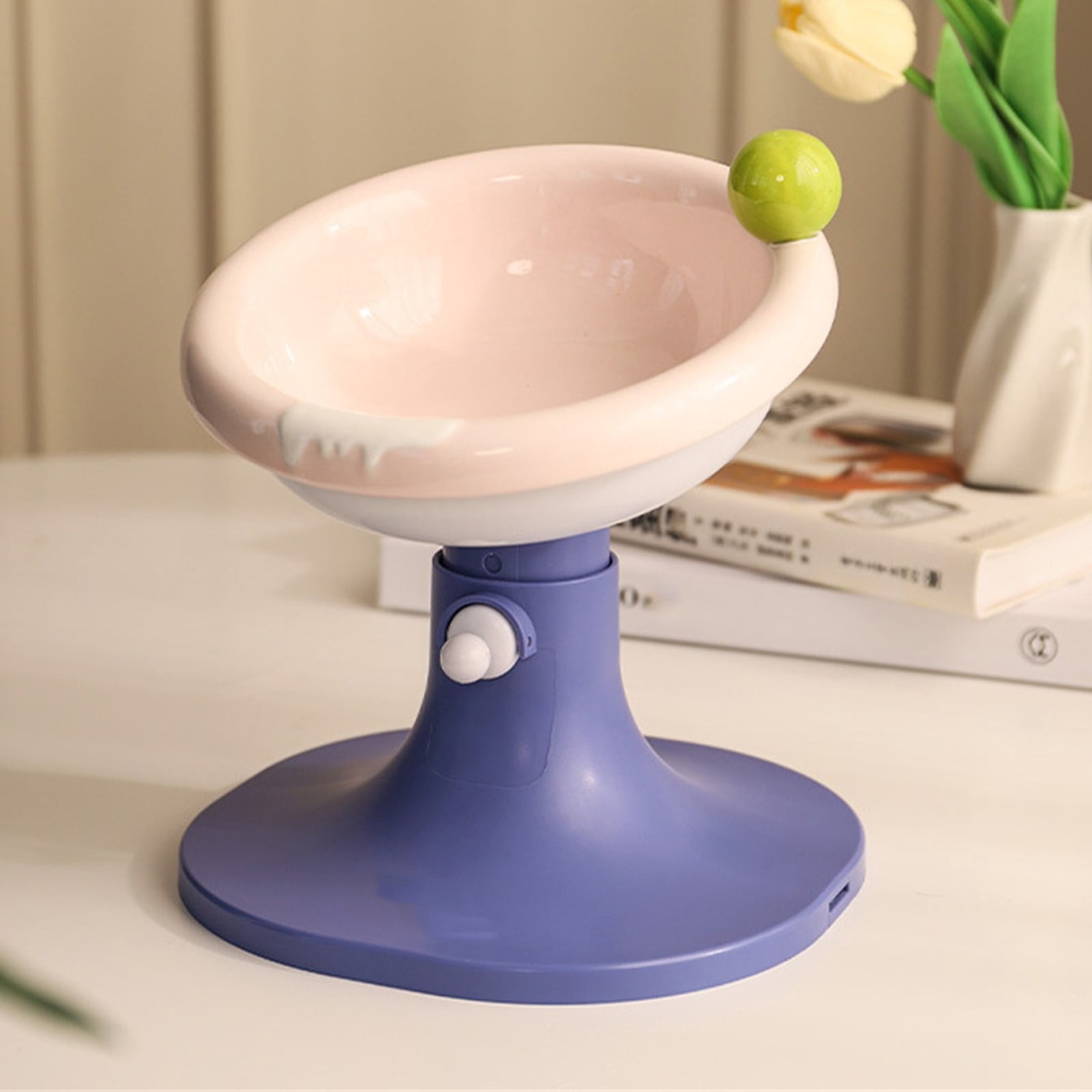 Adjustable Elevated Cat Bowls - Ceramic Raised Cat Food & Water Dishes with Tilted Design, Whisker-Friendly & Anti-Vomit Feeding Bowls for Cats & Kittens