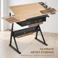 thumbnail image 4 of Adjustable Drafting Table with Stool and Storage Drawers, Oak Art Desk with 16 Tilt Levels & Height Adjustment, Professional Drawing Workstation for Studio or Home Office, 4 of 7