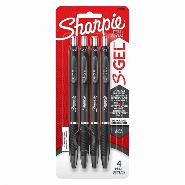 Sharpie S-Gel, Gel Pens, Fine Point (0.5 mm), Black Ink, 4 Count, Always-Vivid and Quick-Drying Ink