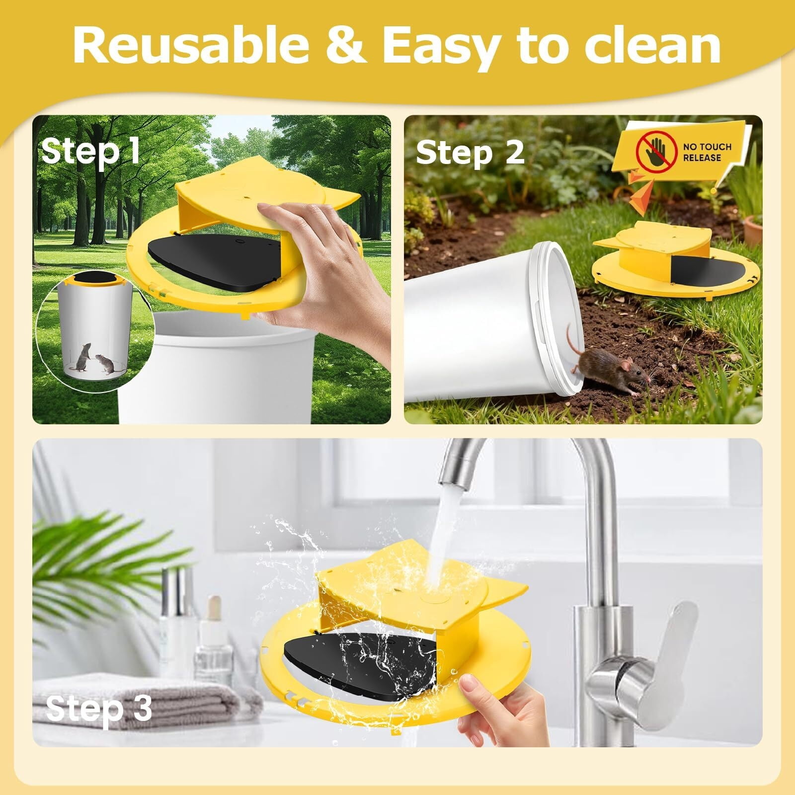 5Gallon Mouse Trap Bucket Lid Set, Auto Reset Reusable Humane Mouse & Rat Traps, MultiCatch Bucket Lid for Indoor and Outdoor Use, 4Pack
