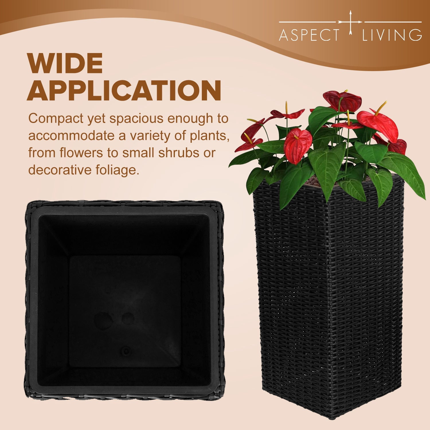 Set of 2 Large 24-Inch Outdoor Planters, Black Tall Plastic Flower Pots with Drainage Holes, Modern Tapered Garden Planter for Porch Patio Balcony Backyard