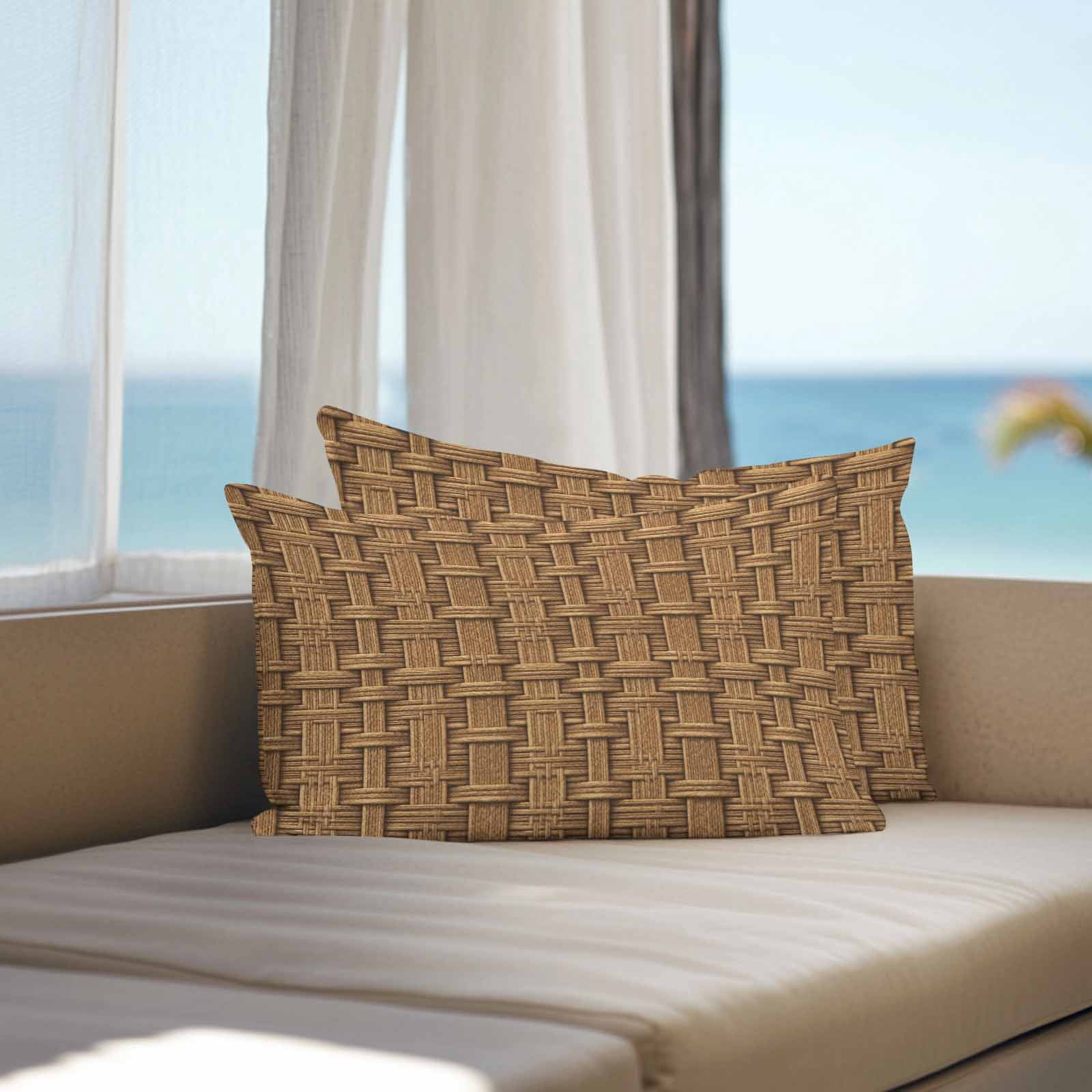 Vintage Rattan Outdoor Pillow Covers 20x12 Inch Lumbar Pillow Covers Set of 2 Waterproof Decorative Throw Pillow Cases Minimalist Abstract Wicker Texture Brown Cushion Covers for Patio Furniture