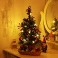 thumbnail image 4 of 20 Inch Tabletop Mini Christmas Tree Pre-lit Artificial Mini Christmas Tree with Warm LED Lights, Red Berries Balls Ornaments for Christmas Home Indoor Decorations, 4 of 7