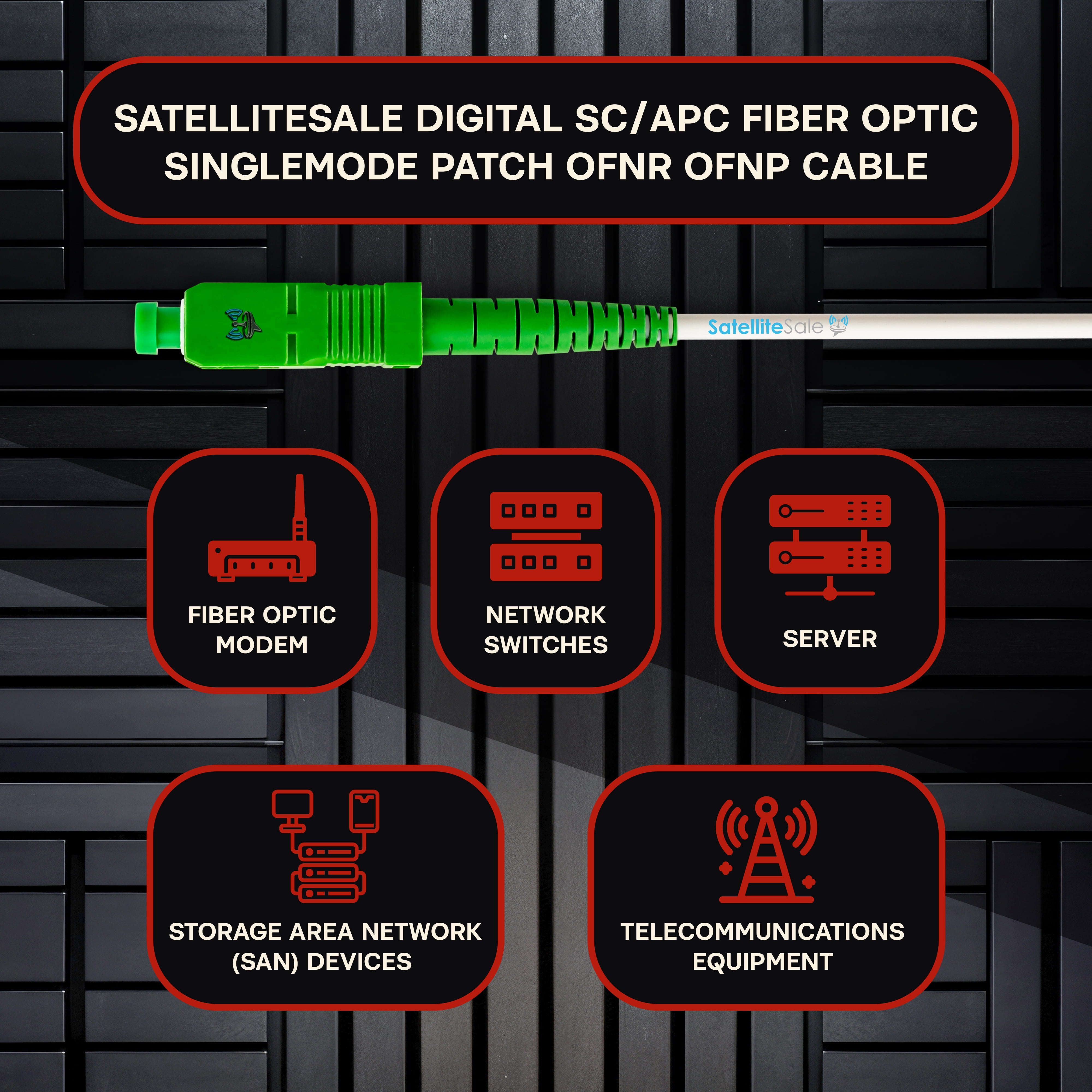 SatelliteSale Digital SC/APC Fiber Optic OFNR Patch Cable Simplex SC-Standard Connector 2.9mm O.D. Universal Wire White Cord 6 feet