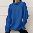 thumbnail image 2 of ManxiVoo Women's High Neck Pure Cotton Sweatshirt Long Sleeve Versatile Solid Color Casual Winter Pullover L Size Blue, 2 of 6