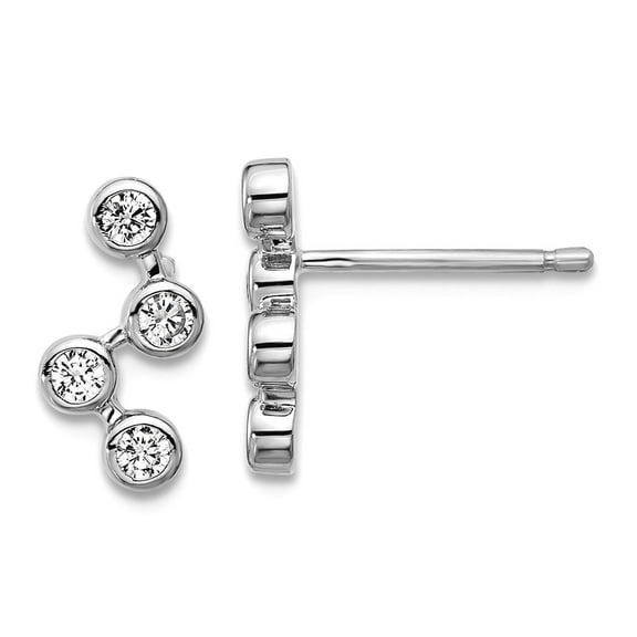 6mm Ss Rhodium Plated Polished Multi Bezel Set Cubic Zirconia Post Earrings 11.1x6mm Wide Stud Earring for Women